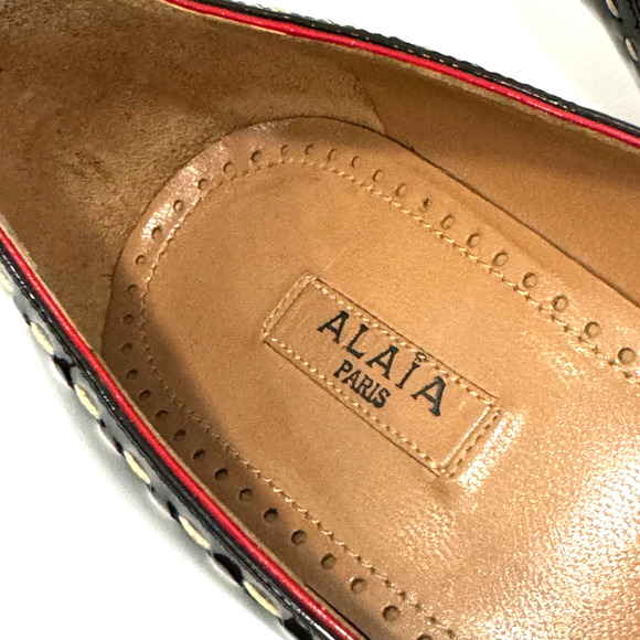 Alaia Black Patent Leather Pumps High Heels White Stitching Red Trim Size 36.5 - Picture 11 of 16